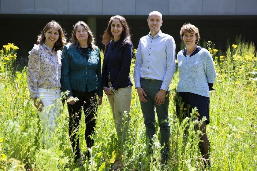 Picture of the team: Flora de Ruiter, Events; Anne Mensink, Manager Wageningen Campus & Shared Facilities. Caroline Bijkerk, Innovation Ecosystem; Chris van Kreij, Dialogue Centre Omnia; Nicolien Pieterse, Campus Community; Ruud Duijghuisen, Business Developer (not on the photo) Picture of the team: Flora de Ruiter, Events; Anne Mensink, Manager Wageningen Campus & Shared Facilities. Caroline Bijkerk, Innovation Ecosystem; Chris van Kreij, Dialogue Centre Omnia; Nicolien Pieterse, Campus Community; Ruud Duijghuisen, Business Developer (not on the photo)